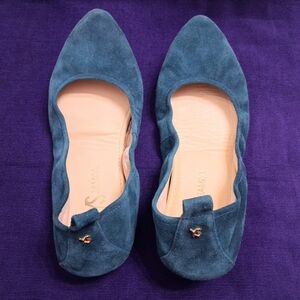 Yosi Samra Ballet Flats Teal Leather Suede Foldable Bendable Comfort Size 7